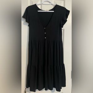 See You Monday Black V neck Tiered ribbed babydoll midi XL